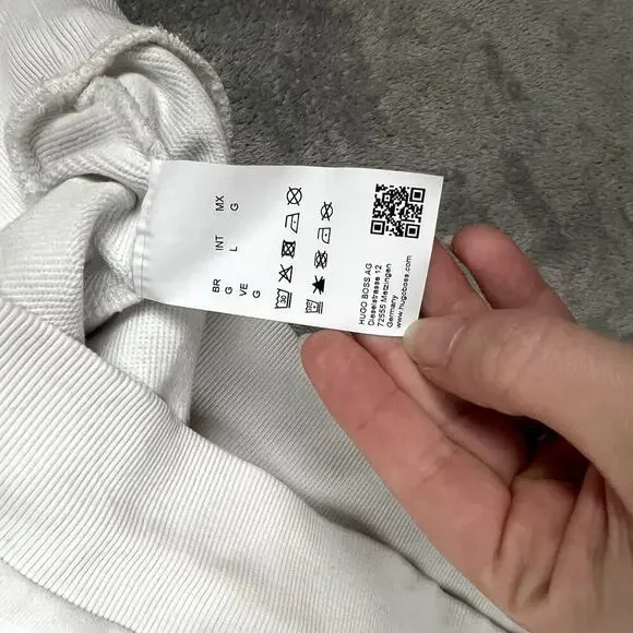 Hugo Boss Cotton Terry Sweatshirt Men L White Streetwear Reverse Spellout